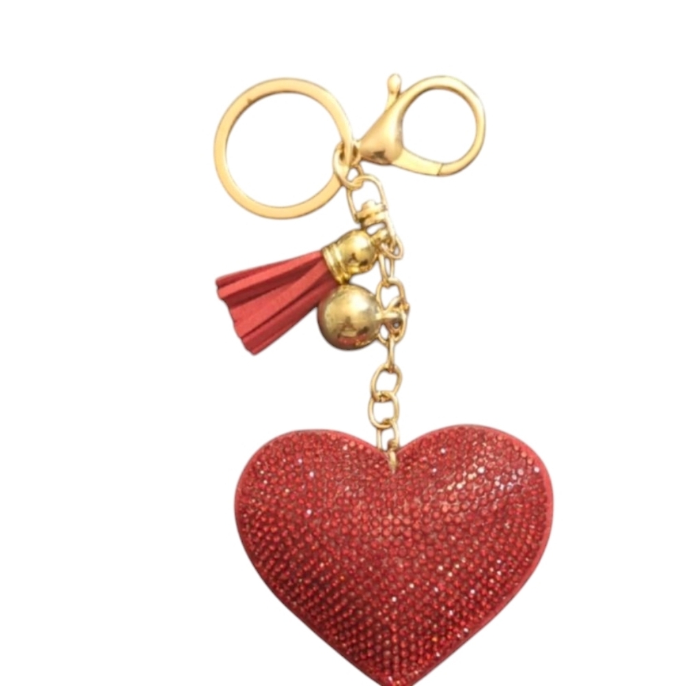 Red Heart Tassel Keychain Bag Charm